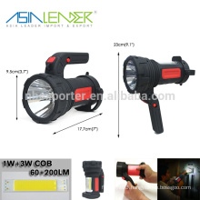 100% 3W LED On - 50% 3W LED On - 6W COB On Powered By 3*AA Battery Best Portable Spotlight